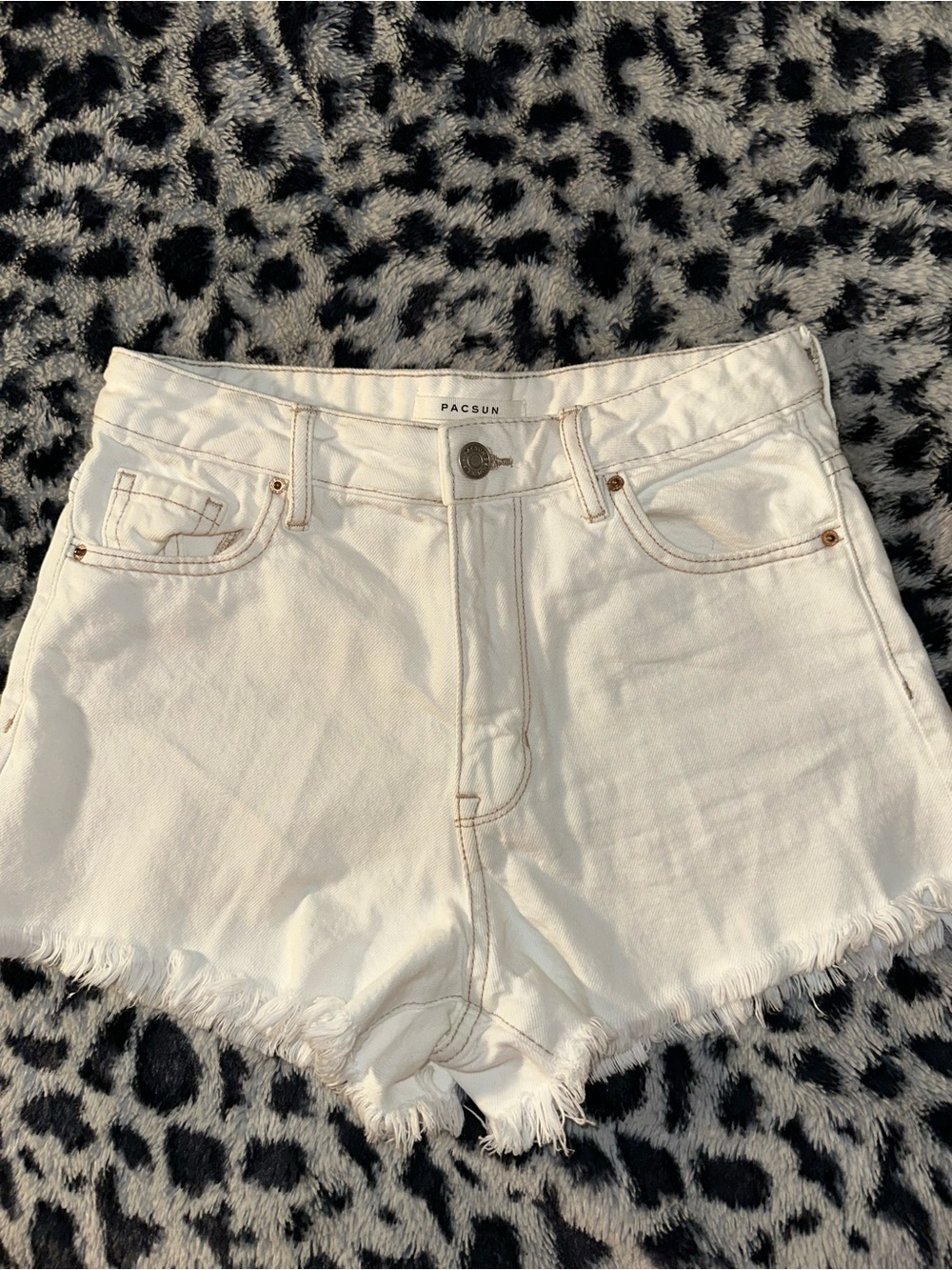 PacSun White High-Rise Raw Hem Denim Shorts